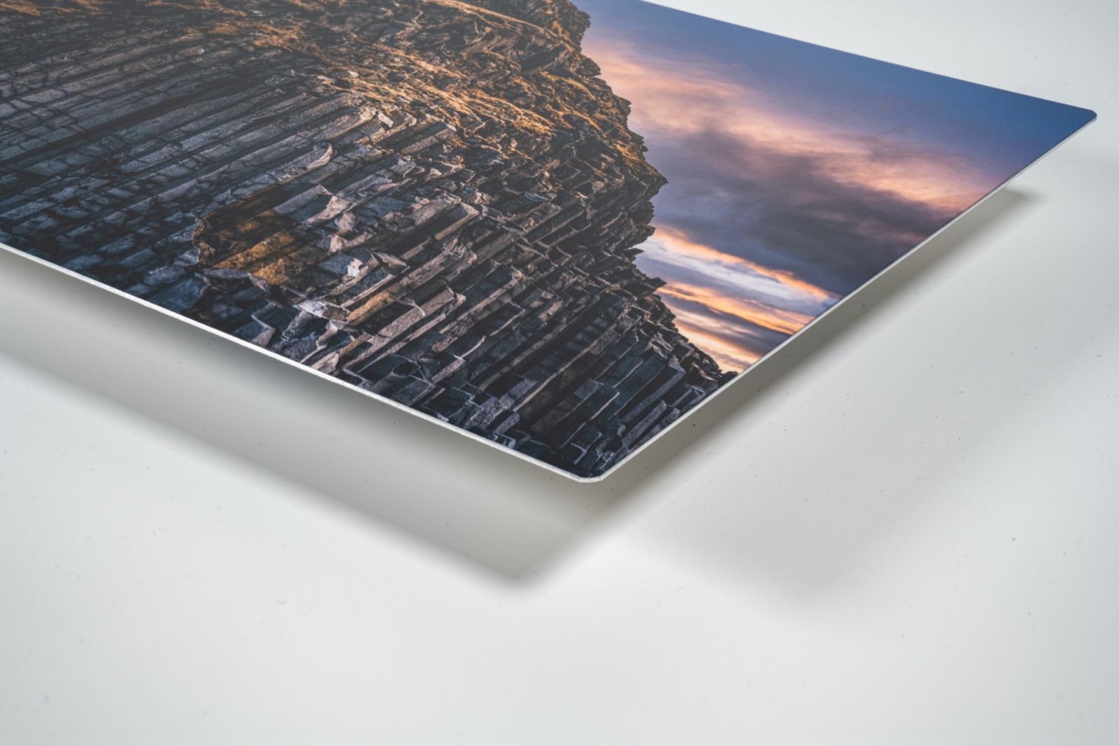Gloss metal landscape print with a reflective wall-art finish