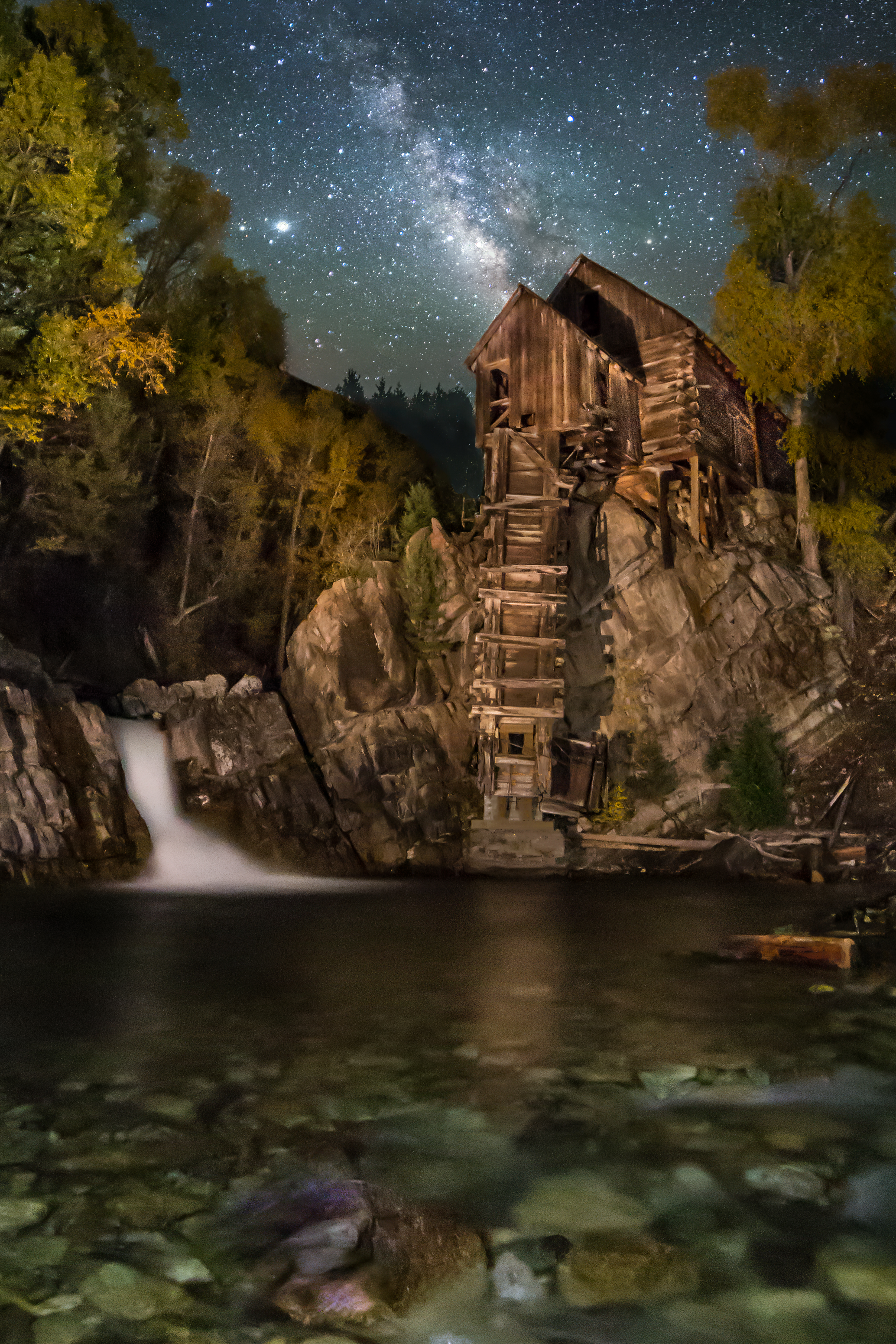Crystal Mill Milky way on the Water by Tom Heywood Photography